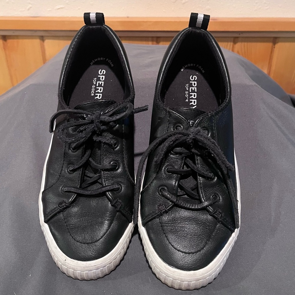 Sperry black leather Topsiders shoes